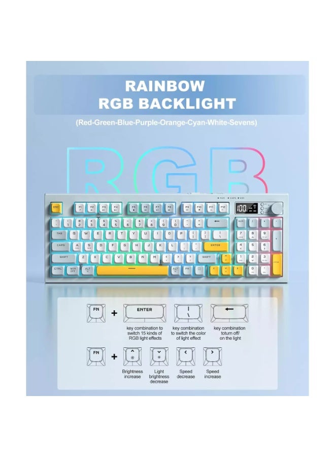 onikuma G80 Tri-Mode Wireless Keyboard with Bluetooth 5.0, 2.4GHz & Wired USB-C Connectivity, Quiet Creamy Membrane Typing, Rainbow RGB Backlight, LCD Display & Multifunction Knob, 2000mAh Battery, 94-Key PBT Keycaps - Image 5